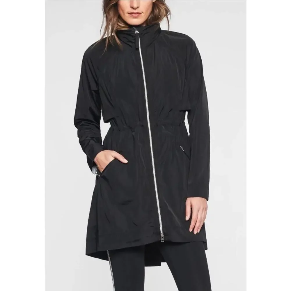 Athleta Rain Drop Jacket Black Anorak Cinch Waist Size L - Picture 1 of 14